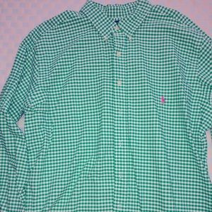 Ralph Lauren 2XLT green and white checkered long sleeve button up